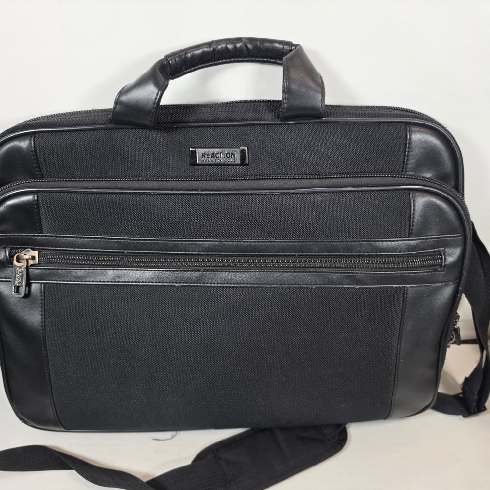 Kenneth Cole Reaction Mens Black Nylon Laptop Messenger Bag Briefcase Travel